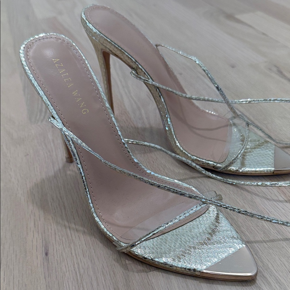 Azalea Wing ankle wrap stiletto Gold Heels
